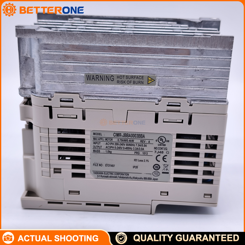 Yaskawa CIMR-JBBA0003BBA J1000 Compact VFD AC Drive, Single-Phase 200–240VAC (200V Class), 0.75kW (ND) / 0.4kW (HD), 3.3A–3.5A (ND) / 3.0A (HD), IP20 Open-Chassis, Max 400Hz