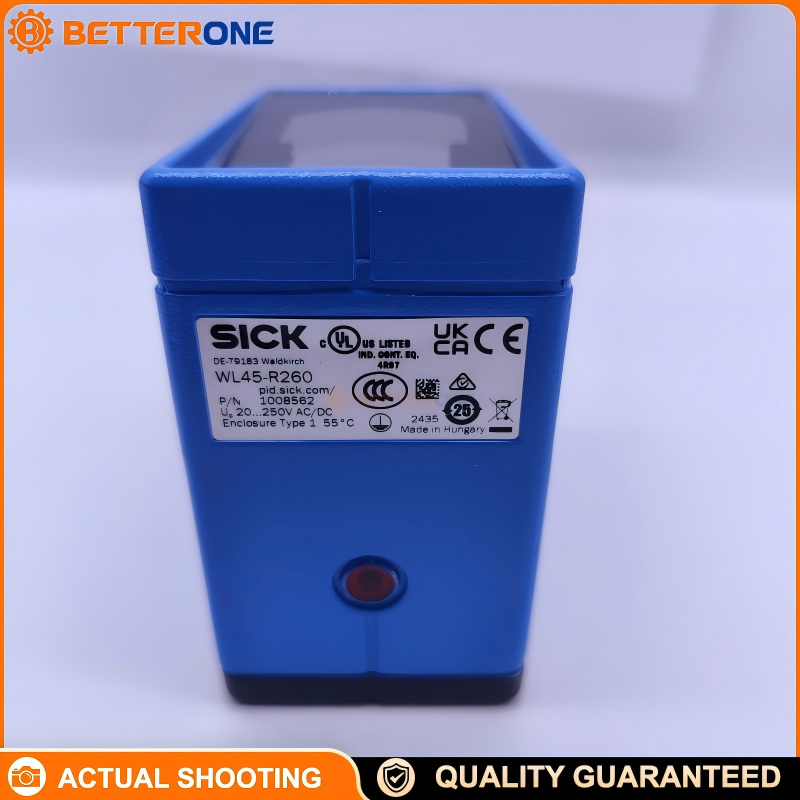 SICK WL45-R260 Photoelectric Retro-Reflective Sensor (Dual Lens), 1–45m Range (Max 55m), Visible Red LED, Relay Output Change-Over Contacts, 20–250VAC/DC, IP67 Metal Housing, 60×105×105mm