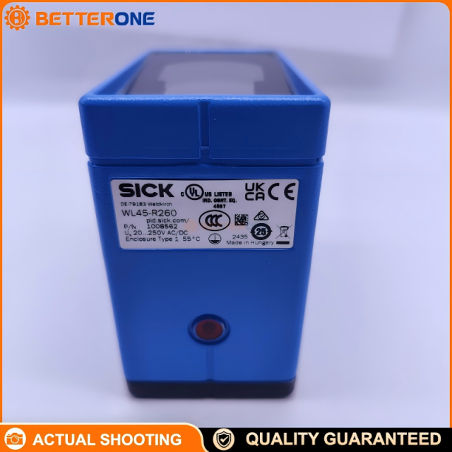 SICK WL45-R260 Photoelectric Retro-Reflective Sensor (Dual Lens), 1–45m Range (Max 55m), Visible Red LED, Relay Output Change-Over Contacts, 20–250VAC/DC, IP67 Metal Housing, 60×105×105mm
