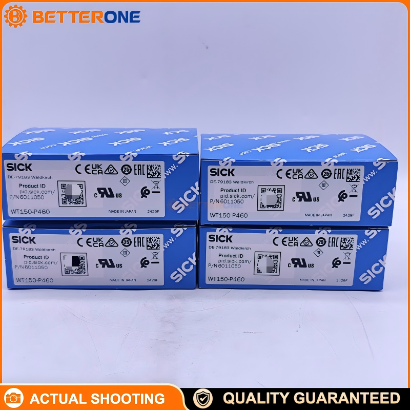 SICK WT150-P460 Photoelectric Proximity Sensor (W150, 6011050), Diffuse with Background Suppression (BGS), 2–100mm, PNP Output 100mA, 10–30VDC, Light/Dark Switching, 1kHz, 0.5ms, IP67, M8 4-Pin, 10×28×18mm