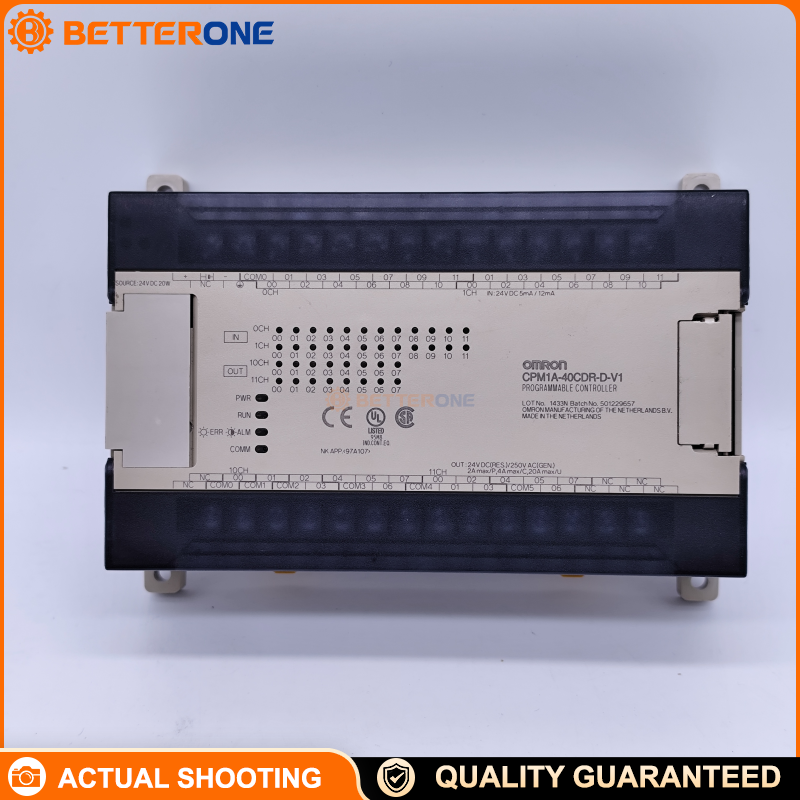 OMRON CPM1A-40CDR-D-V1 PLC CPU, 40 I/O (24 Digital Inputs + 16 Relay Outputs), 24VDC Supply, Built-in RS-232C, 1K Words Program Memory, DIN Rail/Chassis Mount, Expandable Up to 3 Modules