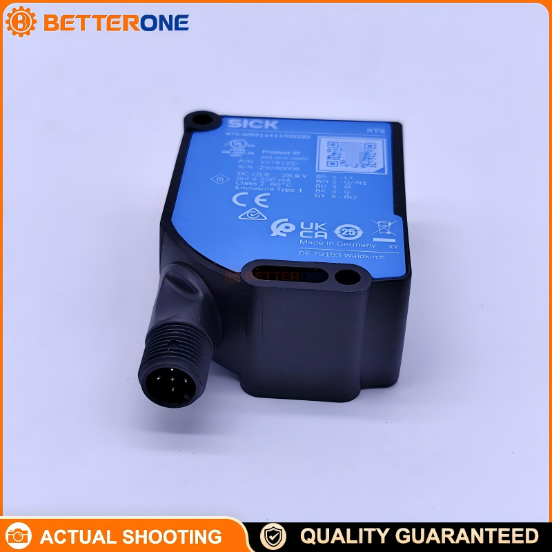 SICK KTS-WB91141152ZZZZ Contrast Sensor, KTS Series, RGB LED 470/525/625nm, ≤13mm Distance (±5mm), Push-Pull PNP/NPN Output, 10.8–28.8VDC, 50kHz, 10µs Response, M12 5-Pin, IP67