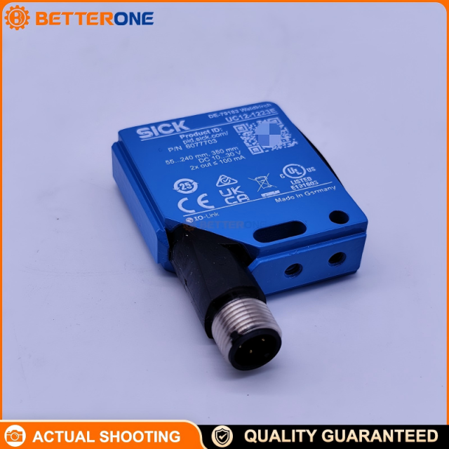 SICK UC12-1223E Ultrasonic Distance Sensor, 55–250mm Operating Range (350mm Limit), 10–30VDC, 2x Push-Pull PNP/NPN Outputs, IO-Link V1.1, M12 4-Pin, 30ms Response, IP65/IP67