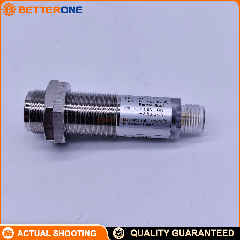 SICK VL180-2P42431 Photoelectric Retro-Reflective Sensor, Dual Lens Minimum Distance to Reflector, 0.05–7m, PNP, Light/Dark Switching, 10–30VDC, M18x1 Cylindrical, M12 4-Pin, IP67, 645nm Red LED