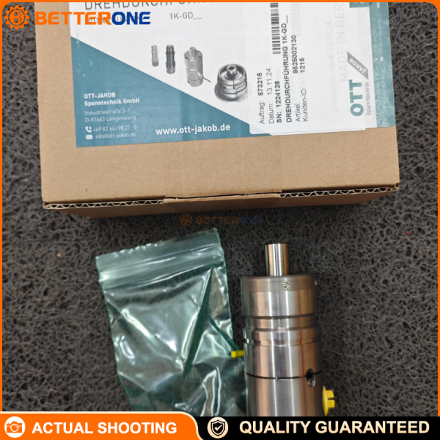 OTT-JAKOB 95.250.021.3.0 Rotary Union (1K-GD) for CNC Spindle Coolant & Air, 36,000rpm, Coolant 80bar, G1/8 & G1/4 Ports, Dry Operation, ISO 4406 -/17/14