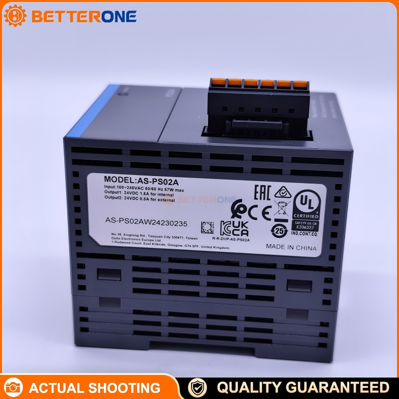Delta AS-PS02A AS Series PLC Power Supply Module, 100–240VAC Input, 24VDC Output (1.5A Internal + 0.5A External Isolated), 50/60Hz, DIN Rail/Chassis Mount, Pluggable Screw Terminal, 36W+12W