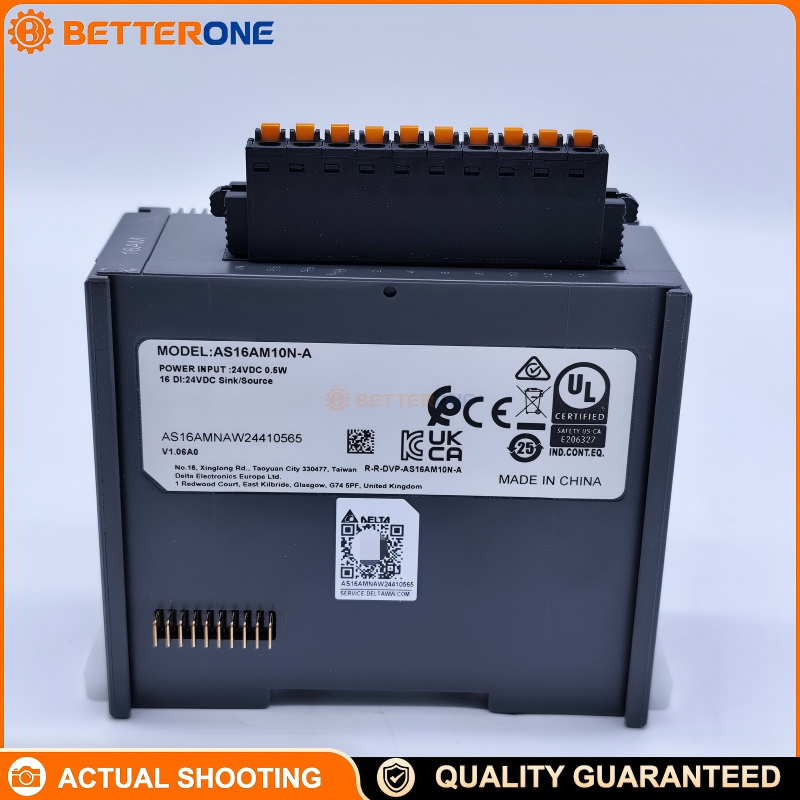 Delta AS16AM10N-A AS Series PLC Digital Input Module, 16DI 5–24VDC, DIN Rail/Chassis Mount, IP20, Pluggable Screw Terminal, -20~60°C