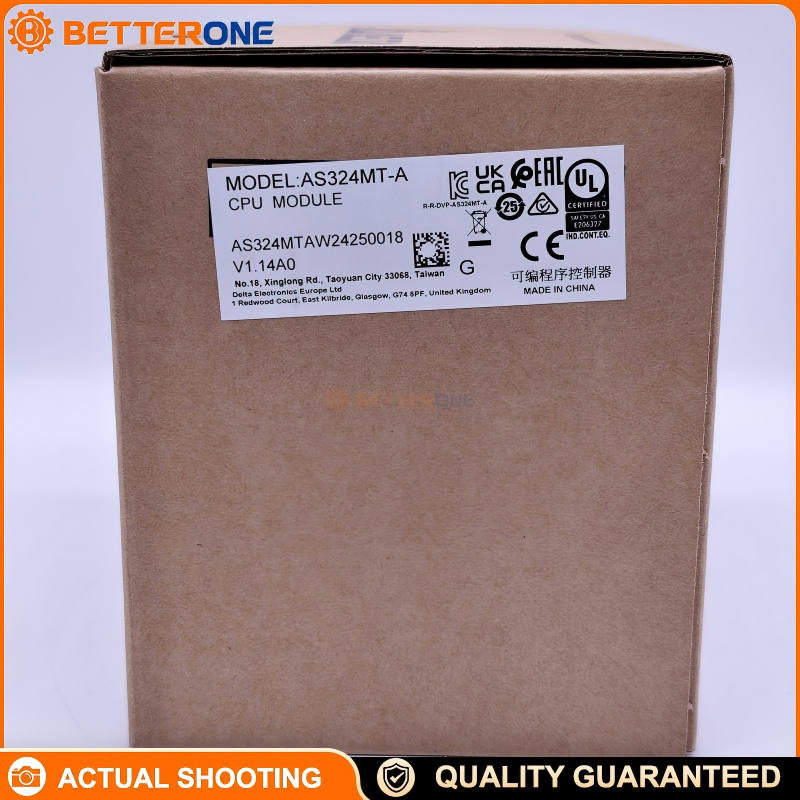 Delta AS324MT-A AS Series PLC Standard CPU, 24VDC, 12DI 12DO Transistor (NPN), Ethernet + 2xRS-485 + USB, 128k Steps Program, Differential High-Speed I/O (5V), DIN Rail Mount
