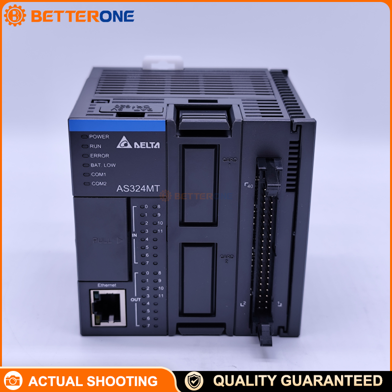Delta AS324MT-A AS Series PLC Standard CPU, 24VDC, 12DI 12DO Transistor (NPN), Ethernet + 2xRS-485 + USB, 128k Steps Program, Differential High-Speed I/O (5V), DIN Rail Mount