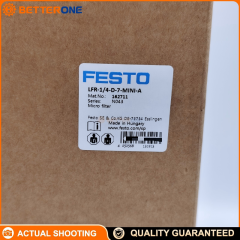 Festo LFR-1/4-D-7-MINI-A Filter Regulator, G1/4 Port, 0.5–7 bar Adjustable Pressure, 40 μm Filter Element, Manual Drain, MINI Series Pneumatic Air Preparation