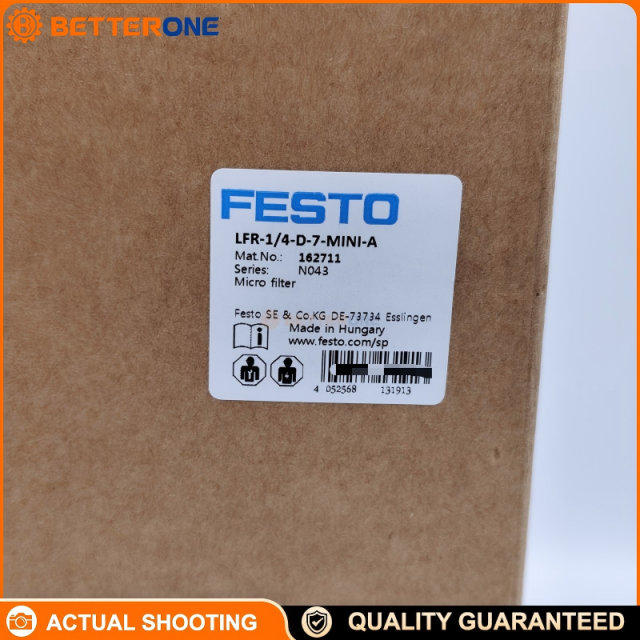 Festo LFR-1/4-D-7-MINI-A Filter Regulator, G1/4 Port, 0.5–7 bar Adjustable Pressure, 40 μm Filter Element, Manual Drain, MINI Series Pneumatic Air Preparation