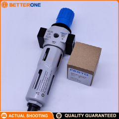 Festo LFR-1/4-D-7-MINI-A Filter Regulator, G1/4 Port, 0.5–7 bar Adjustable Pressure, 40 μm Filter Element, Manual Drain, MINI Series Pneumatic Air Preparation