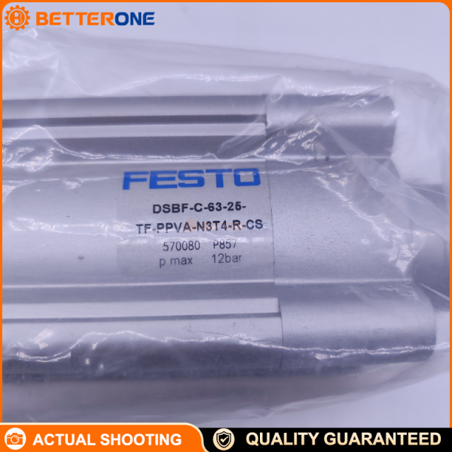 Festo DSBF-C-63-25-TF-PPVA-N3T4-R-CS ISO 15552 Clean Design Pneumatic Cylinder, 63mm Bore 25mm Stroke, Through Rod, Female Thread Both Ends, Adjustable Cushioning (PPV), Proximity Switch Ready, T4 0–150°C, G3/8