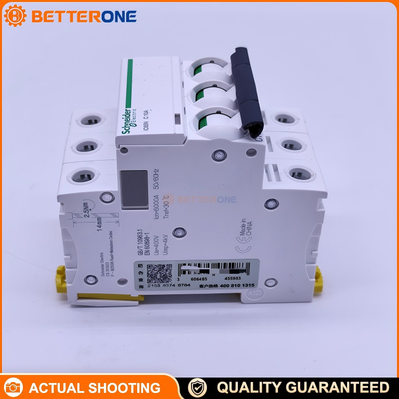 Schneider Electric A9F18310 iC65N Miniature Circuit Breaker (MCB), 3P 10A, C Curve, 400V, 6kA@440V Breaking Capacity, Thermal-Magnetic Protection, DIN Rail Mount, Tunnel Terminals