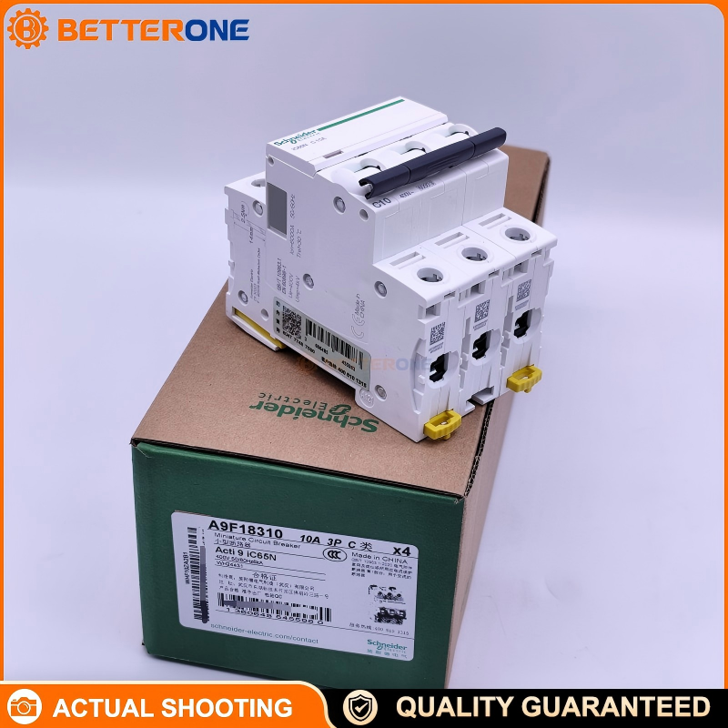 Schneider Electric A9F18310 iC65N Miniature Circuit Breaker (MCB), 3P 10A, C Curve, 400V, 6kA@440V Breaking Capacity, Thermal-Magnetic Protection, DIN Rail Mount, Tunnel Terminals