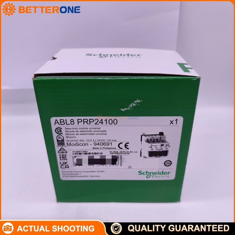 Schneider Electric ABL8PRP24100 Phaseo Electronic Protection Module, 24–28.8VDC Input, 4-Channel Output, 10A Per Channel (1/2.5/4/5/7/8/10A Selectable), 2-Pole Breaking Per Channel, Auto Reset, Integrated Fuse, DIN Rail Mount