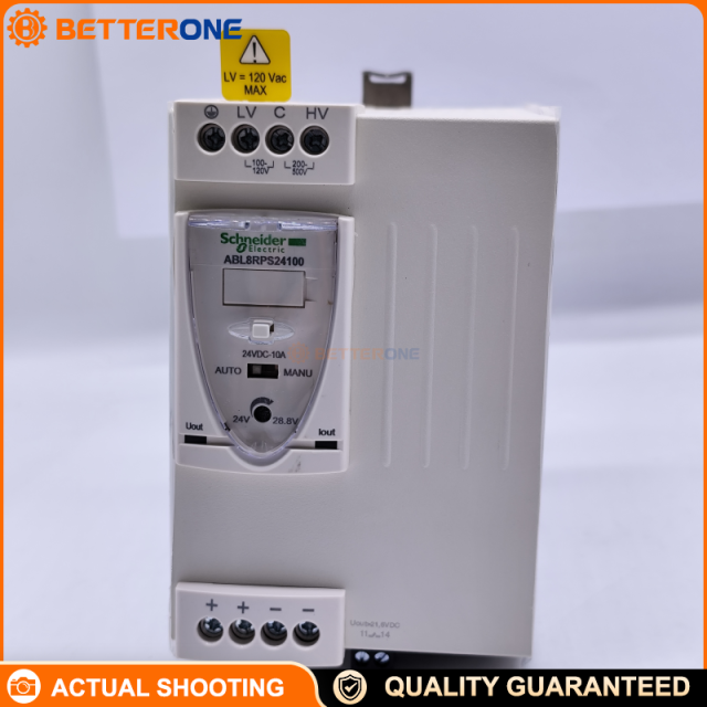 Schneider Electric ABL8RPS24100 Phaseo Universal DIN Rail Switching Power Supply, 24VDC 10A 240W, 100–120VAC (L-N) / 200–500VAC (L1-L2) Input, PFC, Adjustable 24–28.8V, Diagnostic Relay, Vertical Mount