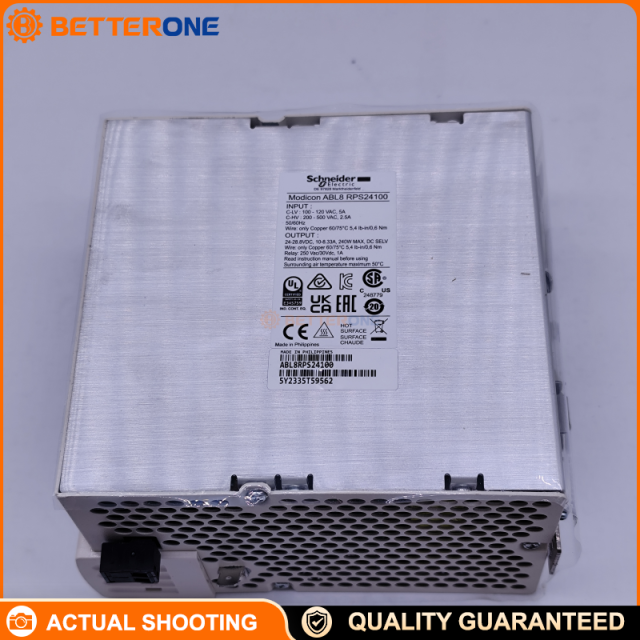 Schneider Electric ABL8RPS24100 Phaseo Universal DIN Rail Switching Power Supply, 24VDC 10A 240W, 100–120VAC (L-N) / 200–500VAC (L1-L2) Input, PFC, Adjustable 24–28.8V, Diagnostic Relay, Vertical Mount