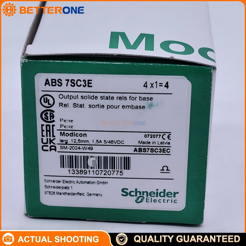 Schneider Electric ABS7SC3E Advantys Telefast ABE7 Plug-In Solid State Relay (SSR), Output Relay Module, 24VDC Input, 5–48VDC Load Output 2A, 12.5mm Pitch (≈12mm Width), High-Speed Response, For ABE7 Prewired Sub-Bases (Set of 4)