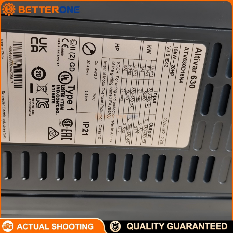 Schneider Electric ATV630D15N4 Altivar Process ATV630 Variable Frequency Drive (VFD), 15kW / 20HP Normal Duty, 11kW / 15HP Heavy Duty, 3-Phase 380–480VAC (-15%/+10%), IP21 / UL Type 1, Integrated EMC Filter C2/C3, 31.7A Output