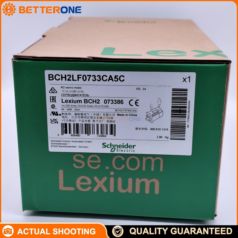 Schneider Electric BCH2LF0733CA5C BCH2 Lexium 28 AC Servo Motor, 80mm Flange, 750W, 3000rpm Rated / 5000rpm Max, 2.39Nm Stall Torque, 20-bit Single-Turn Absolute Encoder, 220V 1/3-Phase, Keyed Shaft + Oil Seal, Leads Connection, IP65