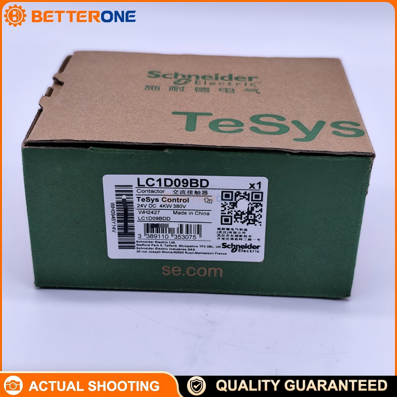 Schneider Electric LC1D09BD TeSys D Contactor, 3P (3NO), AC-3 9A ≤440VAC, 24VDC Coil, 4kW @ 400VAC, Built-in 1NO+1NC Aux (Mirror NC), Screw Clamp Terminals, Up to 100kA SCCR