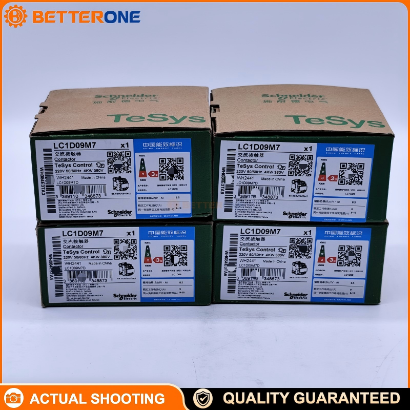 Schneider Electric LC1D09M7 TeSys D Contactor, 3P (3NO), AC-3 9A ≤440VAC, 220VAC 50/60Hz Coil, 4kW @ 380–400VAC, Built-in 1NO+1NC Aux (Mirror NC), Screw Clamp Terminals, DIN-Rail/Panel Mount, Up to 100kA SCCR