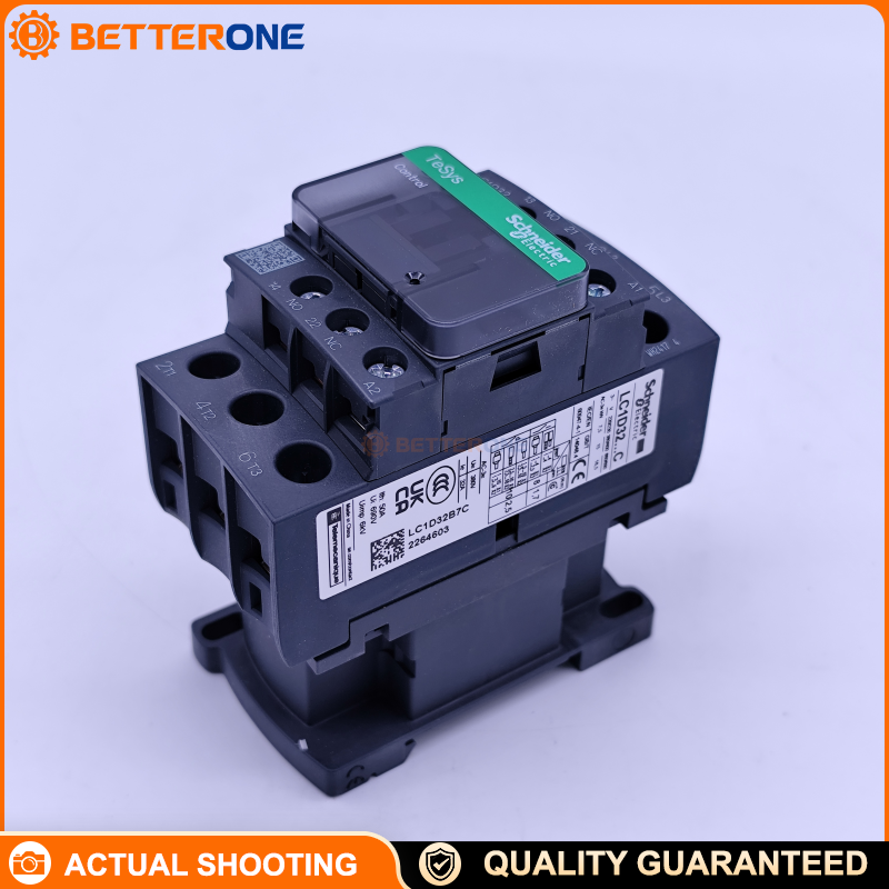 Schneider Electric LC1D32B7C TeSys D Contactor, 3P (3NO), AC-3 32A ≤440VAC, 24VAC 50/60Hz Coil (B7), 15kW @ 400VAC, Built-in 1NO+1NC Aux (Mirror NC), Screw Clamp Terminals, DIN-Rail/Panel Mount, Up to 100kA SCCR