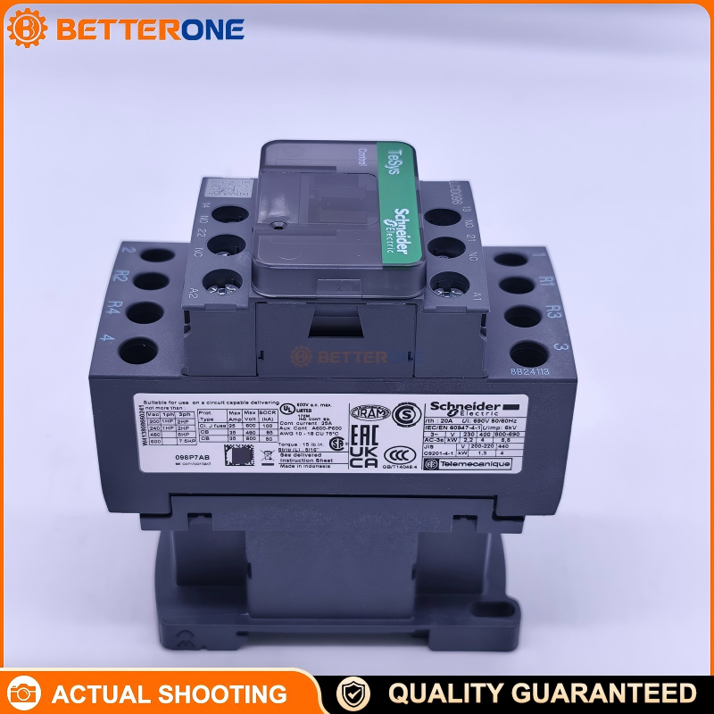 Schneider Electric LC1D098P7 TeSys D Contactor, 4P (2NO+2NC), AC-1 20A ≤440VAC, 230VAC 50/60Hz Coil (P7), Built-In 1NO+1NC Aux (Mirror NC), Screw Clamp Terminals, DIN-Rail/Panel Mount, 45mm Width