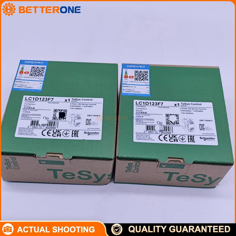Schneider Electric LC1D123F7 TeSys Deca Contactor, 3P (3NO), AC-3/AC-3e 12A 0–440V, 110VAC 50/60Hz Coil (F7), Built-In 1NO+1NC Aux (Mirror NC), Spring Terminals, DIN-Rail/Panel Mount, 5.5kW @ 400V, 7.5HP @ 480VAC