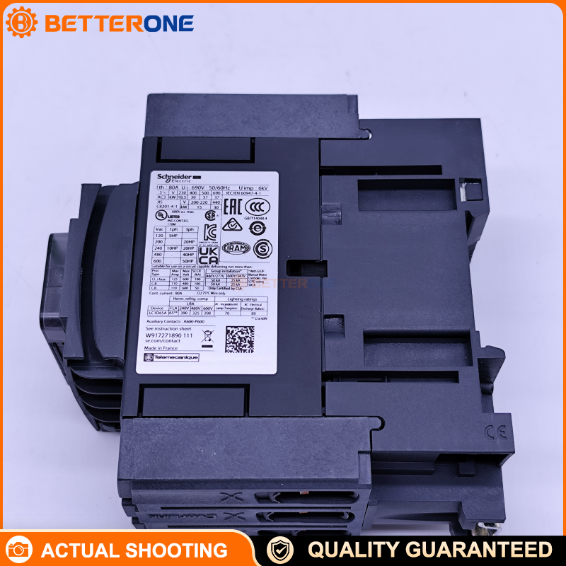 Schneider Electric LC1D65ABNE TeSys Deca IEC Contactor, 3P (3NO), AC-3/AC-3e 65A Up to 440V, AC-1 80A, Wide-Range 24–60VAC/DC Electronic Coil, EverLink BTR Terminals, Built-In 1NO+1NC Aux (Mirror NC), 30kW @ 400V, 40HP @ 480VAC, IP20
