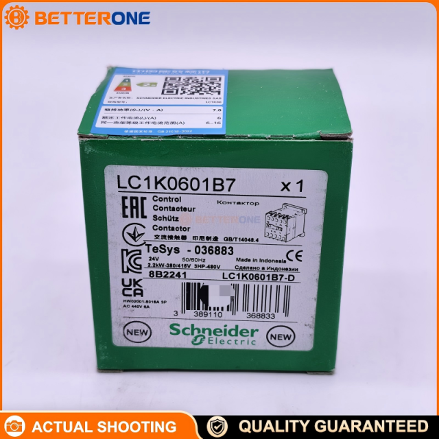 Schneider Electric LC1K0601B7 TeSys K Mini Contactor, 3P (3NO), AC-3 6A ≤440VAC, 2.2kW @ 400VAC, 24VAC 50/60Hz Coil (B7), Built-In 1NC Auxiliary Contact, Screw Clamp Terminals, DIN-Rail/Panel Mount, Compact 45mm Width