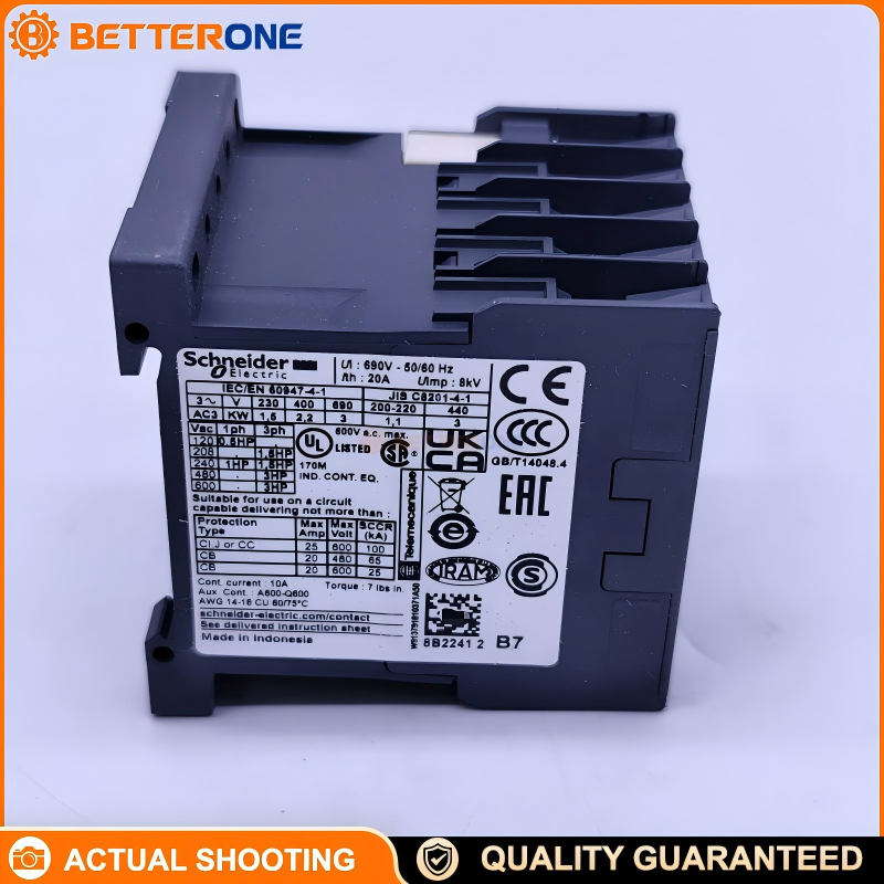 Schneider Electric LC1K0601B7 TeSys K Mini Contactor, 3P (3NO), AC-3 6A ≤440VAC, 2.2kW @ 400VAC, 24VAC 50/60Hz Coil (B7), Built-In 1NC Auxiliary Contact, Screw Clamp Terminals, DIN-Rail/Panel Mount, Compact 45mm Width