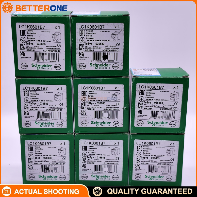 Schneider Electric LC1K0601B7 TeSys K Mini Contactor, 3P (3NO), AC-3 6A ≤440VAC, 2.2kW @ 400VAC, 24VAC 50/60Hz Coil (B7), Built-In 1NC Auxiliary Contact, Screw Clamp Terminals, DIN-Rail/Panel Mount, Compact 45mm Width