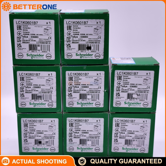 Schneider Electric LC1K0601B7 TeSys K Mini Contactor, 3P (3NO), AC-3 6A ≤440VAC, 2.2kW @ 400VAC, 24VAC 50/60Hz Coil (B7), Built-In 1NC Auxiliary Contact, Screw Clamp Terminals, DIN-Rail/Panel Mount, Compact 45mm Width