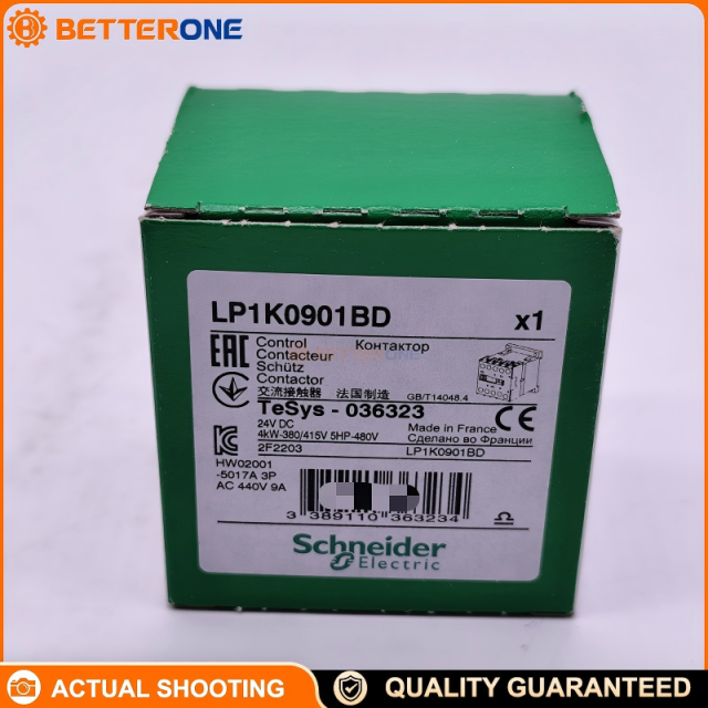 Schneider Electric LP1K0901BD TeSys K Mini Contactor, 3P (3NO), AC-3/AC-3e ≤440VAC 9A (4kW @ 400VAC), 24VDC Coil (BD), Built-In 1NC Auxiliary Contact, Screw Clamp Terminals, Ue 690VAC, DIN-Rail/Panel Mount