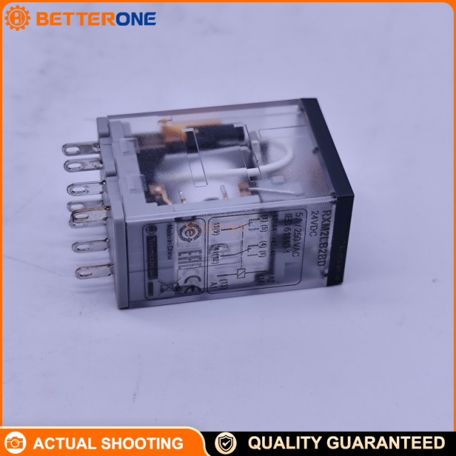 Schneider Electric RXM2LB2BD Harmony Miniature Plug-In Relay, 2C/O (DPDT) 5A, 24VDC Coil (BD), With LED Indicator & Mechanical Flag, Socketable 8-Pin Relay, 250VAC / 28VDC Switching