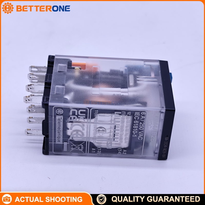 Schneider Electric RXM4AB2BD Harmony Miniature Plug-In Relay, 6A, 4C/O (4PDT), 24VDC Coil (BD), With LED Indicator, Lockable Test Button & Mechanical Flag, For RXZE Socket, 250VAC / 28VDC Switching