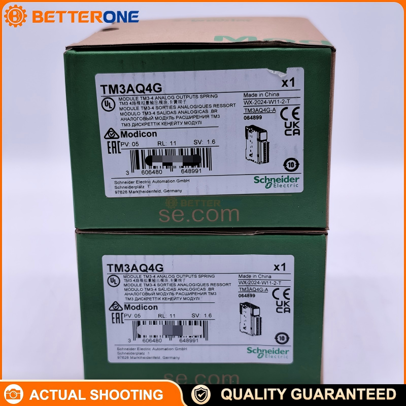 Schneider Electric TM3AQ4G Modicon TM3 Analog Output Module, 4 Outputs, 24VDC, 0–10V / ±10V / 0–20mA / 4–20mA, 12-Bit Resolution, Spring Terminal Block, For M221/M241/M251/M262 PLC Expansion