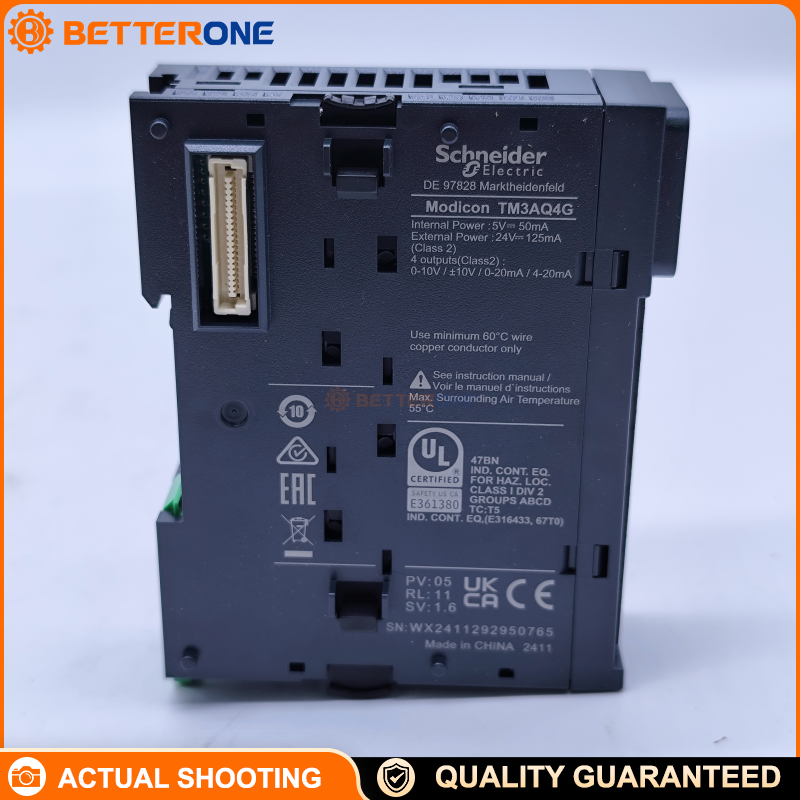 Schneider Electric TM3AQ4G Modicon TM3 Analog Output Module, 4 Outputs, 24VDC, 0–10V / ±10V / 0–20mA / 4–20mA, 12-Bit Resolution, Spring Terminal Block, For M221/M241/M251/M262 PLC Expansion
