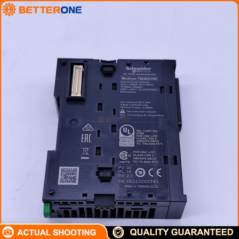 Schneider Electric TM3DQ16R Modicon TM3 Discrete Output Module, 16 N/O Relay Outputs, 2A, 240VAC/30VDC, Positive/Negative Logic, 24VDC, Screw Terminals, For M221/M241/M251/M262 PLC Expansion