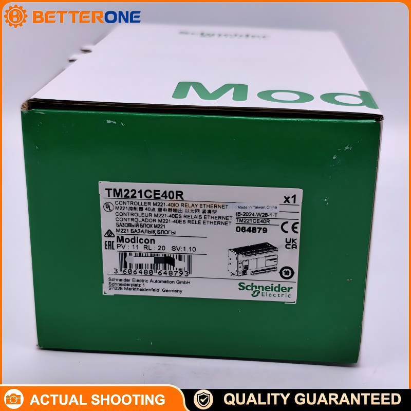 Schneider Electric TM221CE40R Modicon M221 PLC Logic Controller, 40 I/O (24DI + 16 Relay Outputs), 2×0–10V Analog Inputs, 100–240VAC, Ethernet + Serial, SD/USB, Machine Automation Controller