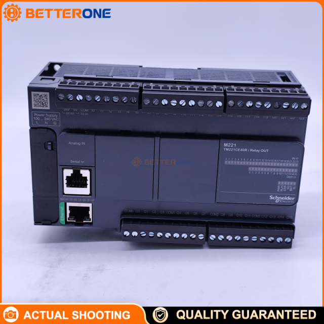 Schneider Electric TM221CE40R Modicon M221 PLC Logic Controller, 40 I/O (24DI + 16 Relay Outputs), 2×0–10V Analog Inputs, 100–240VAC, Ethernet + Serial, SD/USB, Machine Automation Controller