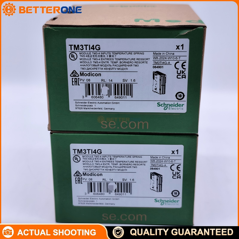 Schneider Electric TM3TI4G Modicon TM3 Analog/Temperature Input Module, 4 Inputs, 24VDC, 0–10V / ±10V / 0–20mA / 4–20mA, Thermocouple & 3-Wire RTD, 16-Bit / 15-Bit+Sign, Spring Terminals, For M221/M241/M251/M262 PLC Expansion