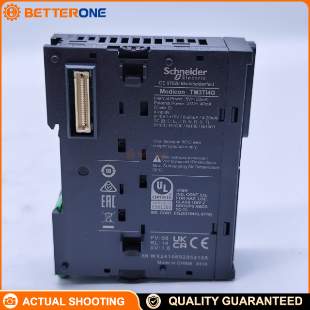 Schneider Electric TM3TI4G Modicon TM3 Analog/Temperature Input Module, 4 Inputs, 24VDC, 0–10V / ±10V / 0–20mA / 4–20mA, Thermocouple & 3-Wire RTD, 16-Bit / 15-Bit+Sign, Spring Terminals, For M221/M241/M251/M262 PLC Expansion