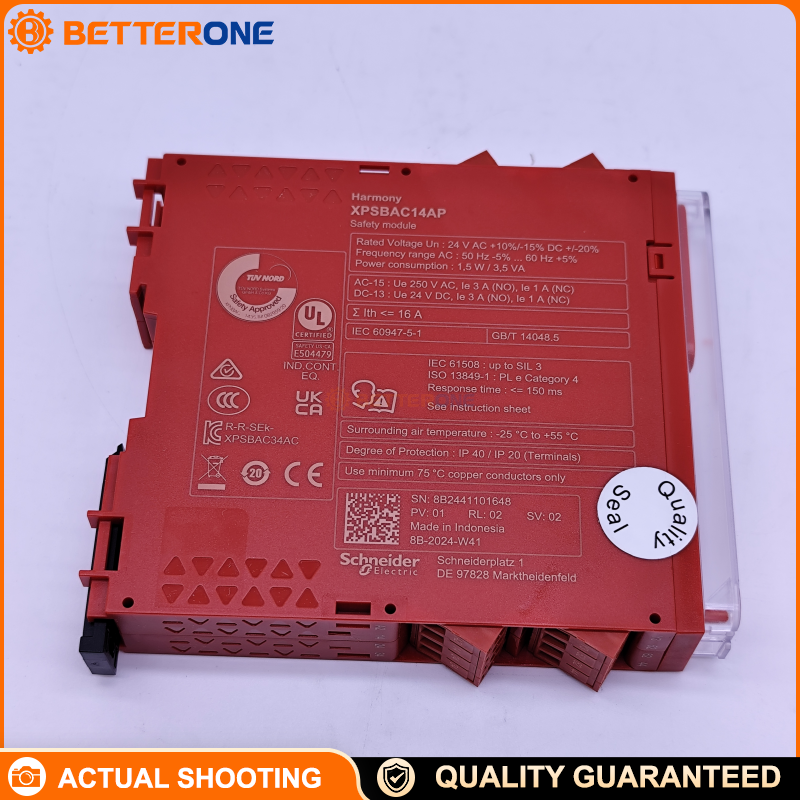 Schneider Electric XPSBAC14AP Harmony XPS Safety Relay Module for E-Stop/Guard, 24VAC/DC Supply, 4NO + 1NC Safety Outputs, Auto/Manual/Monitored Start, Screw Terminals, 22.5mm DIN Rail