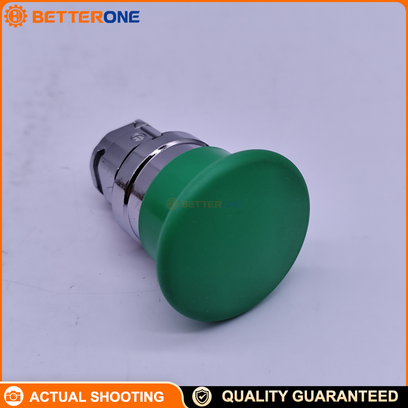Schneider Electric ZB4BC3 Harmony XB4 Metal Mushroom Pushbutton Head, 40mm Green, Ø22mm Panel Mount, Spring Return, Non-Illuminated Operator Head, Industrial Control Panel Switch