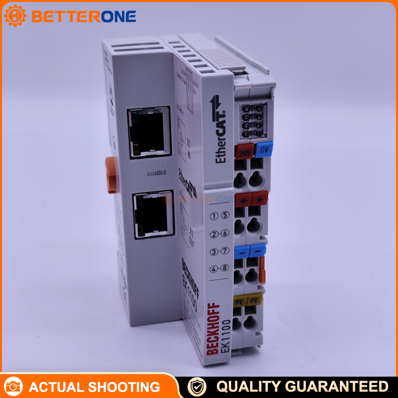 Beckhoff EK1100 EtherCAT Coupler for ELxxxx EtherCAT Terminals, 2×RJ45 100BASE-TX, 24VDC, 2A E-bus Supply, 1 µs Delay, 100 m Station Distance