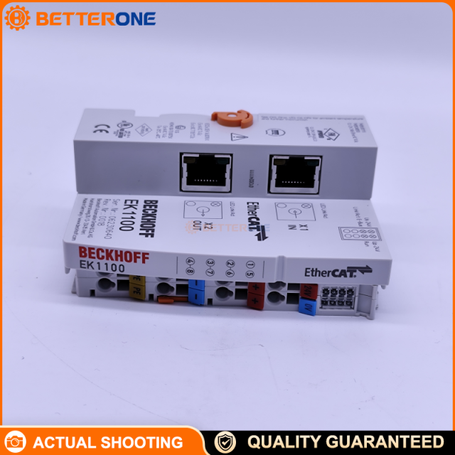 Beckhoff EK1100 EtherCAT Coupler for ELxxxx EtherCAT Terminals, 2×RJ45 100BASE-TX, 24VDC, 2A E-bus Supply, 1 µs Delay, 100 m Station Distance