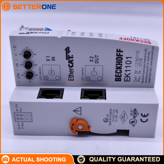 Beckhoff EK1101 EtherCAT Coupler with ID Switch for ELxxxx EtherCAT Terminals, 2×RJ45 100BASE-TX, 24VDC, Auto Terminal Detection & Process Image Mapping